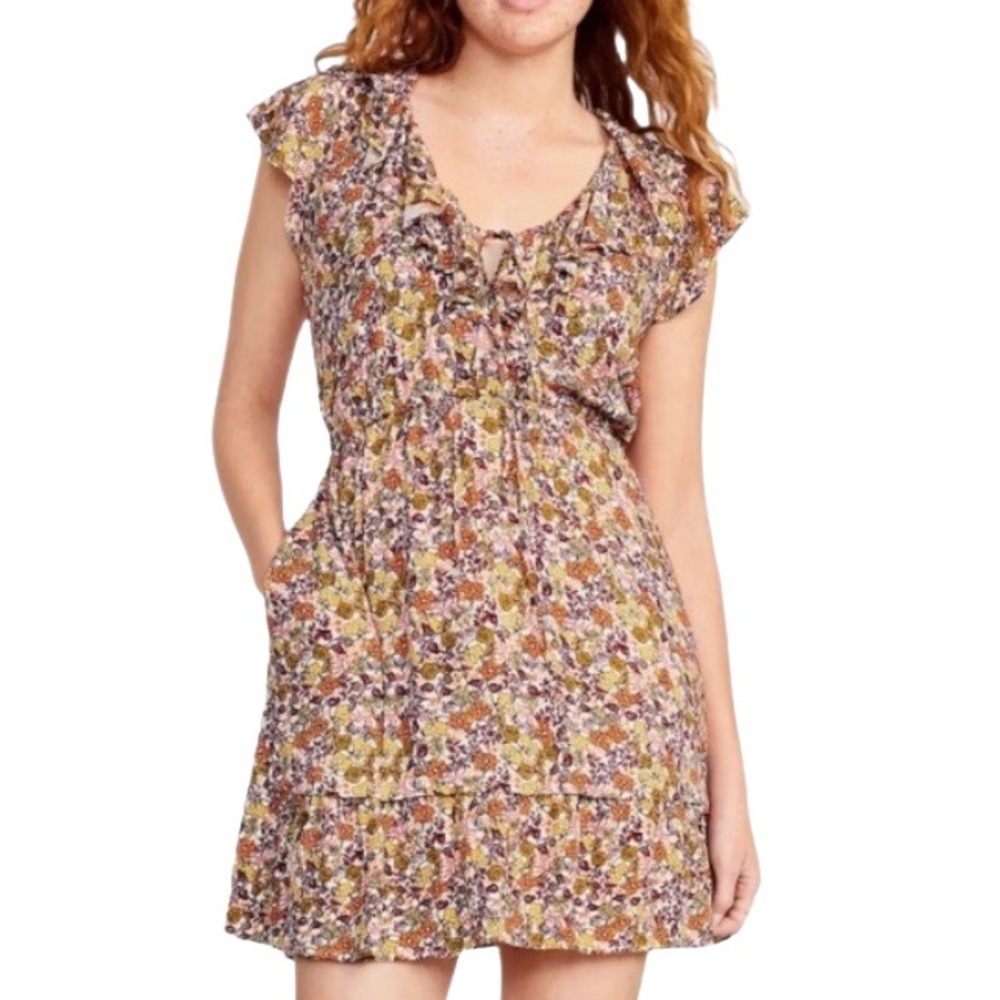 Old Navy Waist-Defined Rebel Flutter-Sleeve Floral Mini Dress Size XL Petite